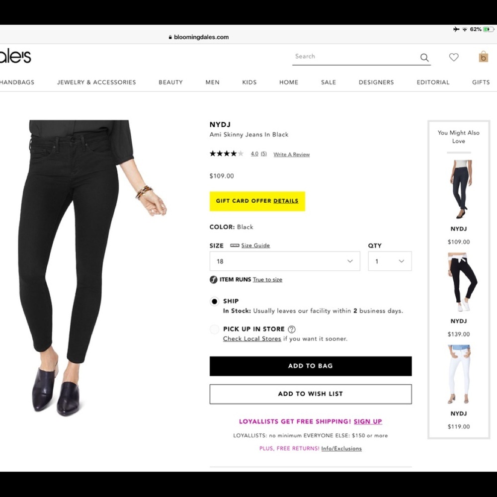 NYDJ Ami Skinny Jeans in Black